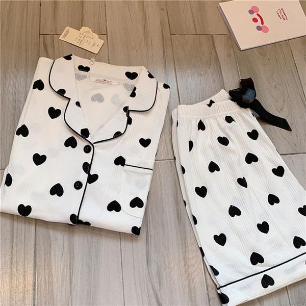 1 set summer nightgown short womens pants sleeved cotton pajamas wave v neck dot printing simple lapel cardigan sleepwear woven, White 
1 set summer nightgown short womens pants sleeved cotton pajamas wave v neck dot printing simple lapel cardigan sleepwear woven, White