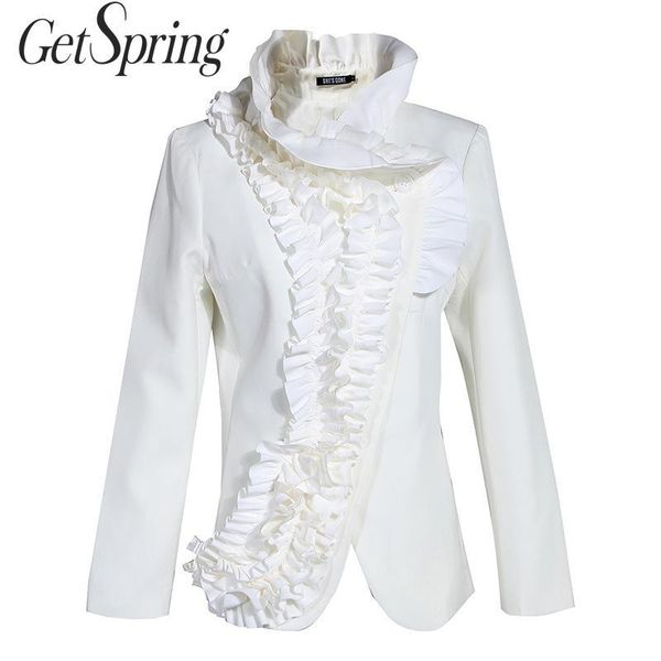 women's jackets getspring women coat ruffle standing collar irregular coats black white vintage all match 2021 fashion, Black;brown
women's jackets getspring women coat ruffle standing collar irregular coats black white vintage all match 2021 fashion, Black;brown