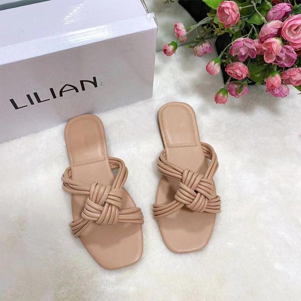 women's flat casual plus size slippers female home square toe knot slides summer beach shoes ladies fashion footwear, Black 
women's flat casual plus size slippers female home square toe knot slides summer beach shoes ladies fashion footwear, Black