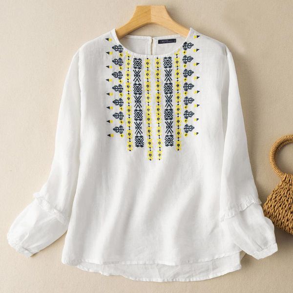 women's blouses & shirts 2021 autumn puff sleeve blouse zanzea vintage cotton linen womens casual embroidered blusa lady o neck ruffle, White
women's blouses & shirts 2021 autumn puff sleeve blouse zanzea vintage cotton linen womens casual embroidered blusa lady o neck ruffle, White