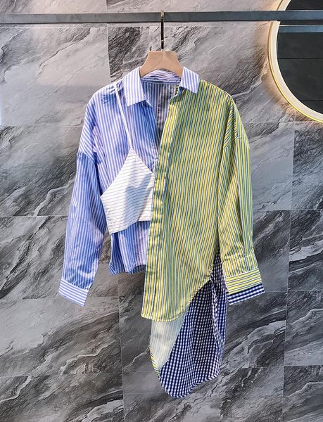 women's blouses & shirts autumn striped stitching contrasting color irregular casual shirt fake two-piece women fashion streetwear 202, White
women's blouses & shirts autumn striped stitching contrasting color irregular casual shirt fake two-piece women fashion streetwear 202, White