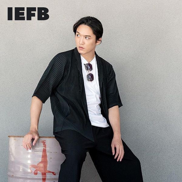 iefb men's pleated short sleeve shirt summer notched collar navy blue loose elastc japanese streetwear fahison 9y7250 210524, White;black
iefb men's pleated short sleeve shirt summer notched collar navy blue loose elastc japanese streetwear fahison 9y7250 210524, White;black