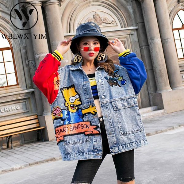 women's jackets harajuku splice long sleeve denim jacket womens fashion sequins cartoon patch jeans women autumn winter loose coat, Black;brown
women's jackets harajuku splice long sleeve denim jacket womens fashion sequins cartoon patch jeans women autumn winter loose coat, Black;brown
