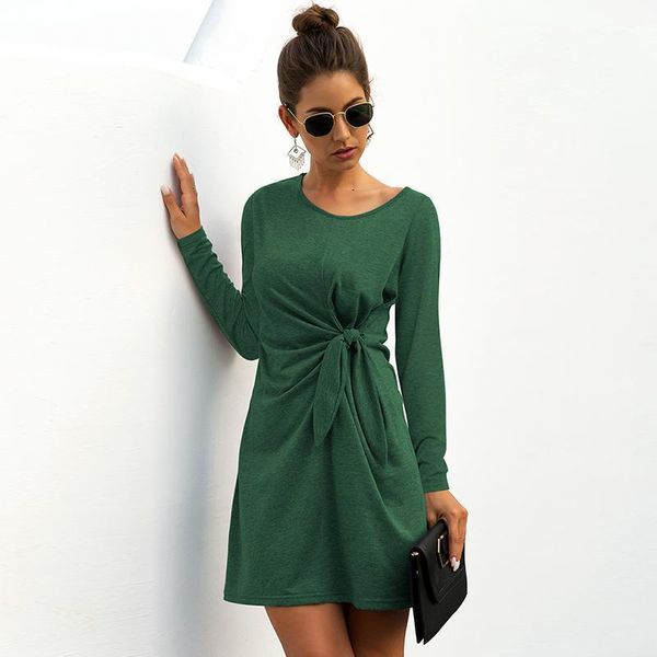 dress front knot women solid long sleeve o-neck casual knit cotton female loose mini dresses spring autumn, Black;gray
dress front knot women solid long sleeve o-neck casual knit cotton female loose mini dresses spring autumn, Black;gray