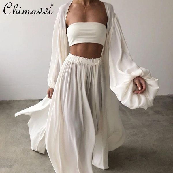 women's two piece pants 2021 summer clothing 3pcs slim vest lantern sleeve loose long coat high waist wide leg elegant leisure outfit, White
women's two piece pants 2021 summer clothing 3pcs slim vest lantern sleeve loose long coat high waist wide leg elegant leisure outfit, White