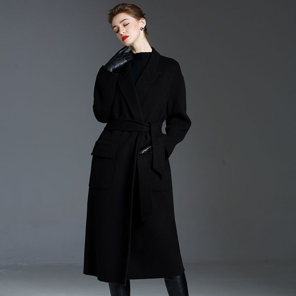 women's wool & blends winter double-faced coat autumn long cashmere coats with belt ladies outwear over knee abrigo mujer wpy1888, Black
women's wool & blends winter double-faced coat autumn long cashmere coats with belt ladies outwear over knee abrigo mujer wpy1888, Black
