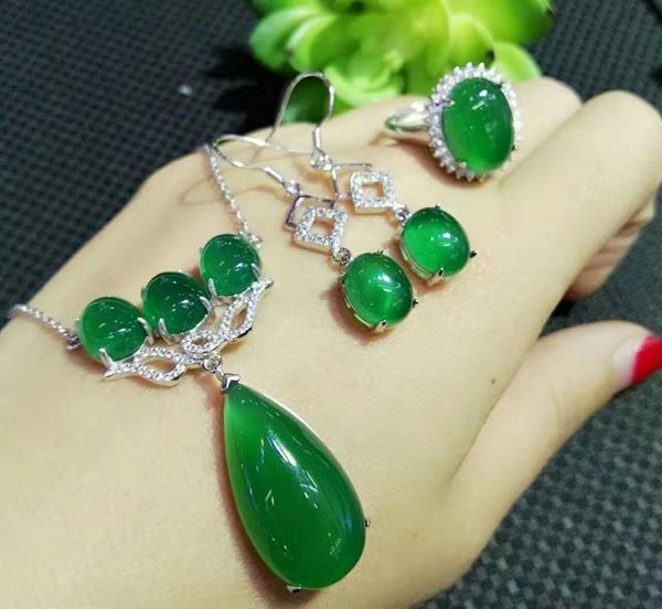 natural chalcedony 925 sterling silver jewelry green necklace earring ring three - piece clavicle chain pendant suit bracelet, earrings &, Black
natural chalcedony 925 sterling silver jewelry green necklace earring ring three - piece clavicle chain pendant suit bracelet, earrings &, Black