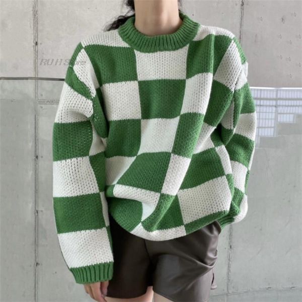 women's sweaters color block autunm winter women pullovers checkered vintage fashion oversized jumper female drop, White;black
women's sweaters color block autunm winter women pullovers checkered vintage fashion oversized jumper female drop, White;black