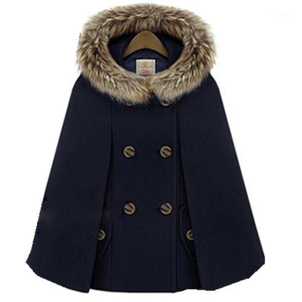 women's wool & blends autumn winter women double-breasted batwing sleeve coat red fur hooded cloak cape woollen tweed poncho thick warm, Black
women's wool & blends autumn winter women double-breasted batwing sleeve coat red fur hooded cloak cape woollen tweed poncho thick warm, Black