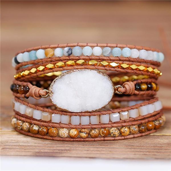 handmade natural stone beaded leather wrap bracelet 5 rows bohemia white druzy gemstones cuff drop charm bracelets, Golden;silver
handmade natural stone beaded leather wrap bracelet 5 rows bohemia white druzy gemstones cuff drop charm bracelets, Golden;silver