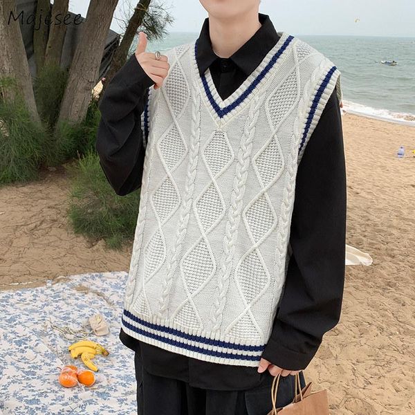 men's vests striped preppy sweater men v-neck sleeveless jumpers male loose straight knitwear cozy chic outerwear classic fall, Black;white
men's vests striped preppy sweater men v-neck sleeveless jumpers male loose straight knitwear cozy chic outerwear classic fall, Black;white