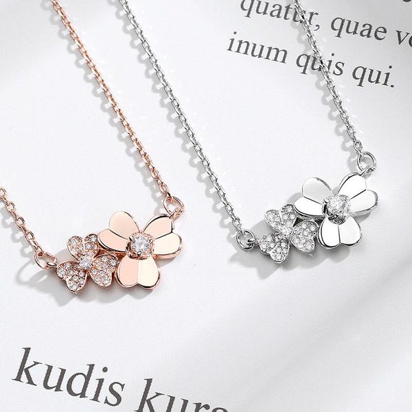 sweet lovely double clover flower pendant necklace women korean style zircon choker original brand fashion jewelry gift z135 necklaces, Silver
sweet lovely double clover flower pendant necklace women korean style zircon choker original brand fashion jewelry gift z135 necklaces, Silver