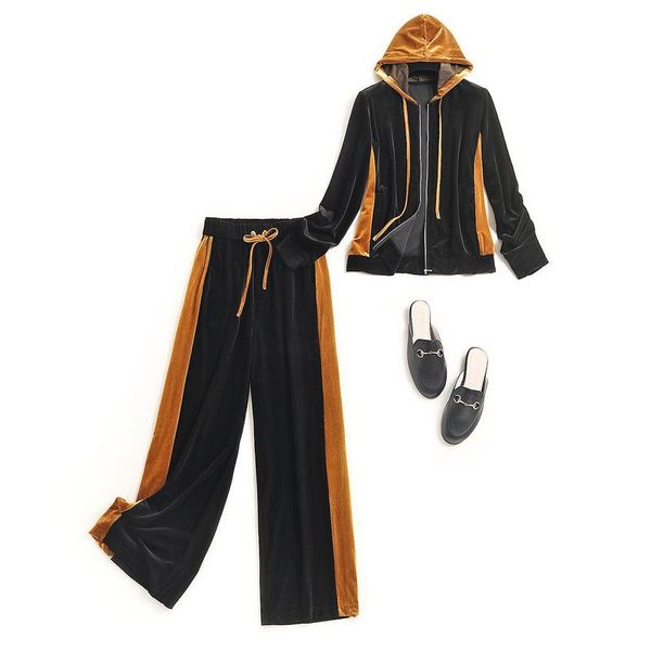 european high-end women's golden velvet suit 2021 autumn hooded coat straight pants two piece set tracksuit women 15358, White
european high-end women's golden velvet suit 2021 autumn hooded coat straight pants two piece set tracksuit women 15358, White
