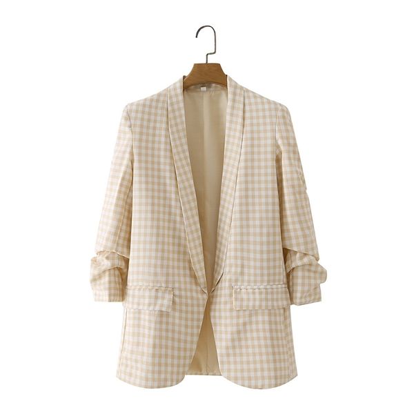 women fashion office wear basic plaid blazer coat vintage pleated sleeve pockets female outerwear chic 210531, Black;white
women fashion office wear basic plaid blazer coat vintage pleated sleeve pockets female outerwear chic 210531, Black;white