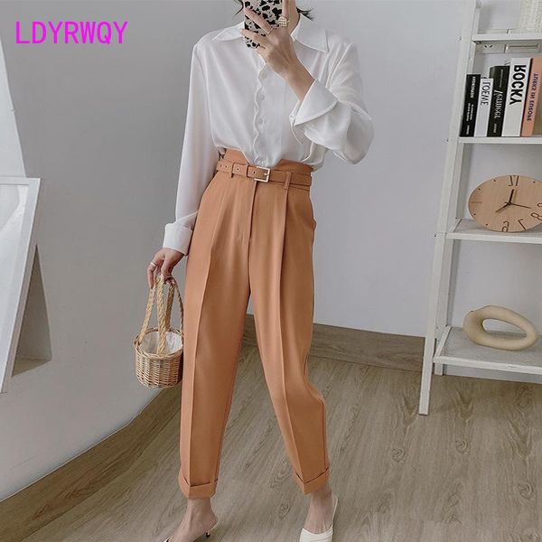 women's pants & capris ldyrwqy 2021 south korea summer leisure shows slim high waist temperament small trousers polyester, Black;white 
women's pants & capris ldyrwqy 2021 south korea summer leisure shows slim high waist temperament small trousers polyester, Black;white