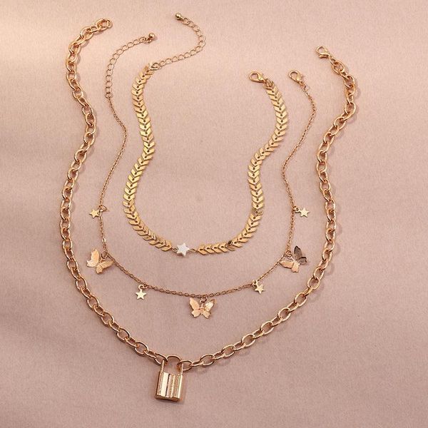 pendant necklaces trendy cute/romantic metal womens butterfly padlock three layers golden jewelry for girls party, Silver
pendant necklaces trendy cute/romantic metal womens butterfly padlock three layers golden jewelry for girls party, Silver