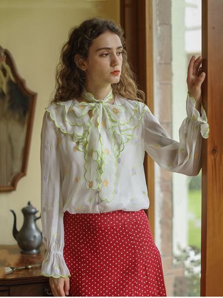 women's blouses & shirts spring summer arrival vintage elegant mori girls exquisite rose embroidery big bow casual /blouses sp2i, White
women's blouses & shirts spring summer arrival vintage elegant mori girls exquisite rose embroidery big bow casual /blouses sp2i, White