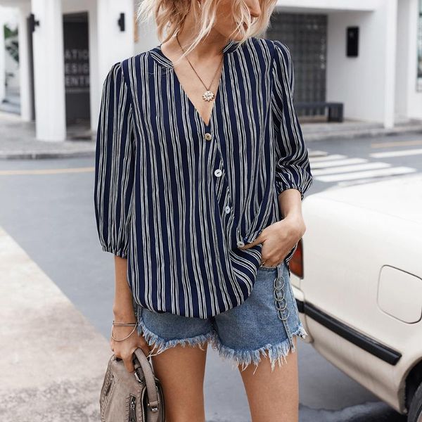 feitong women and blouses v-neck striped print 3/4 sleeve buttons down shirts female blusas women's &, White
feitong women and blouses v-neck striped print 3/4 sleeve buttons down shirts female blusas women's &, White