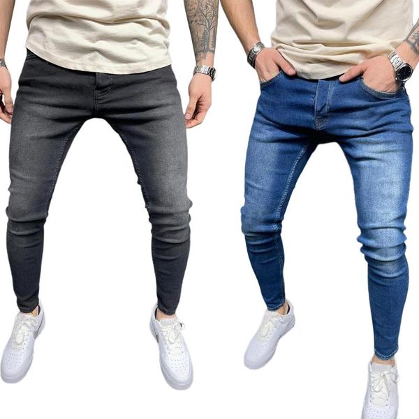 men's jeans men skinny jeans, solid color middle-waist washed slim fit pencil pants with pockets, Blue
men's jeans men skinny jeans, solid color middle-waist washed slim fit pencil pants with pockets, Blue