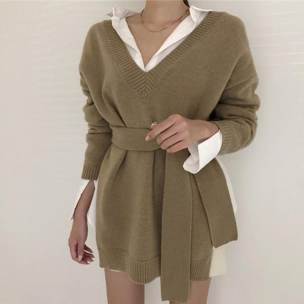 women's sweaters irregular women winter v-neck lace up knitted pullover korean fashion female long sleeve loose fall sweater jumper, White;black
women's sweaters irregular women winter v-neck lace up knitted pullover korean fashion female long sleeve loose fall sweater jumper, White;black