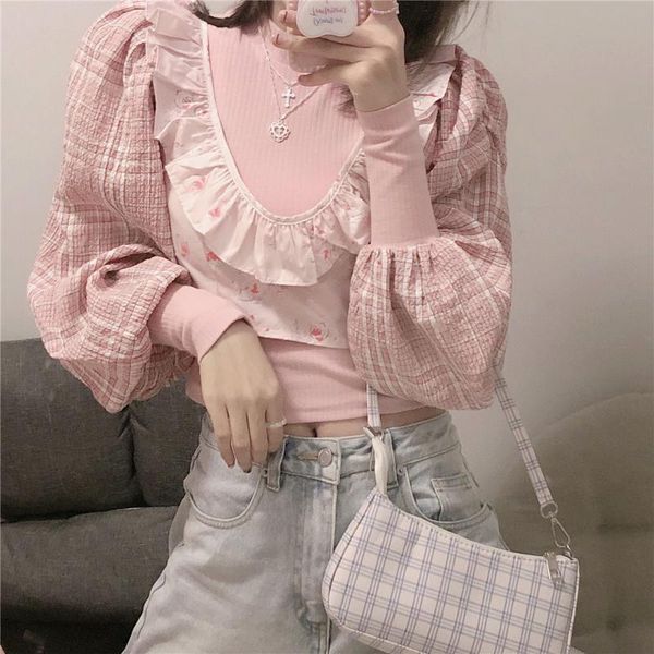 autumn chic korean two-piece sweet girl floral pink pullover blouse women long sleeve puff kawaii shirts women's blouses &, White
autumn chic korean two-piece sweet girl floral pink pullover blouse women long sleeve puff kawaii shirts women's blouses &, White