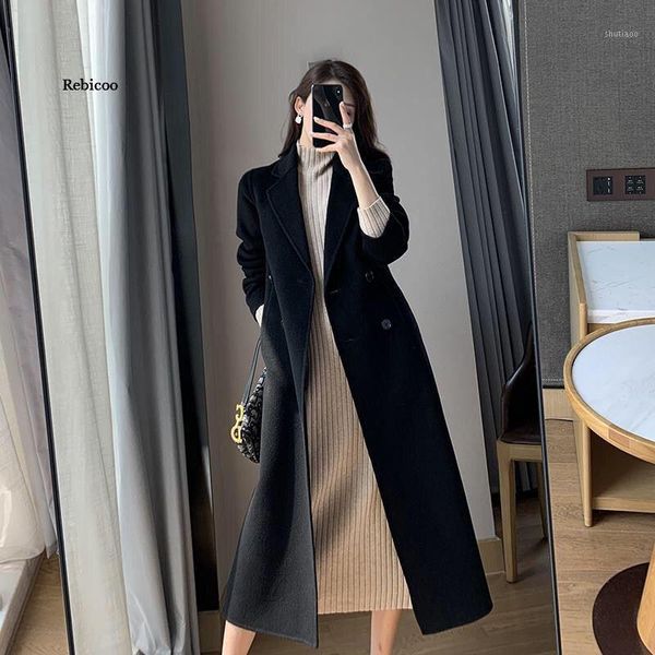 women's wool & blends brand design elegant double-sided overcoat with real collar women long jacket trench belt, Black
women's wool & blends brand design elegant double-sided overcoat with real collar women long jacket trench belt, Black