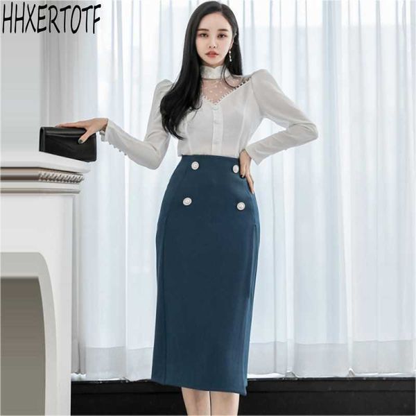 spring 2 pieces set women chiffon shirts + high waist sheath double breasted pencil skirts suit 210531, White
spring 2 pieces set women chiffon shirts + high waist sheath double breasted pencil skirts suit 210531, White