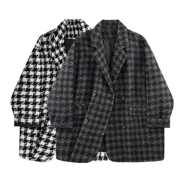 women's suits & blazers black white plaid blazer coat houndstooth wool women winter loose casual thick mid-length female long sleeve, White;black
women's suits & blazers black white plaid blazer coat houndstooth wool women winter loose casual thick mid-length female long sleeve, White;black