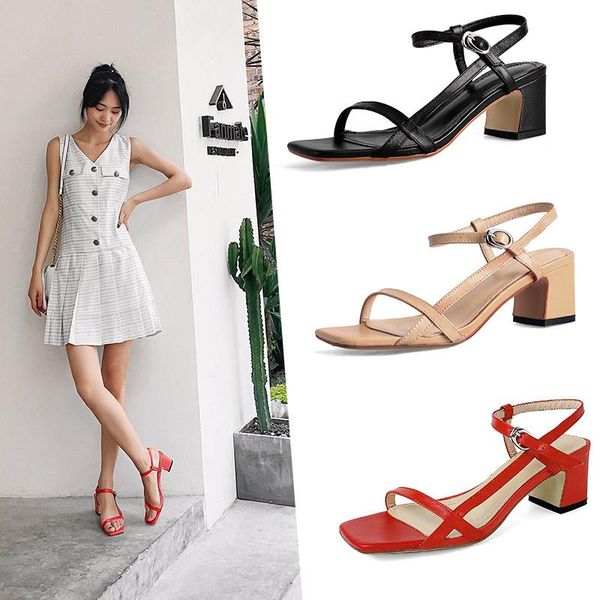 fashion sweet buckle women sandals square toe high heels elegant genuine leather party office shoes woman, Black
fashion sweet buckle women sandals square toe high heels elegant genuine leather party office shoes woman, Black