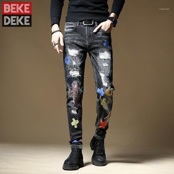 men's jeans fashion mens hole ripped slim fit stretchy embroidery pencil pants casual streetwear skinny denim 38, Blue
men's jeans fashion mens hole ripped slim fit stretchy embroidery pencil pants casual streetwear skinny denim 38, Blue