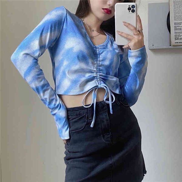 fashion temperament v-neck tie-dye long-sleeved t-shirt women slim drawstring crop clothing & tees wild 210429, White
fashion temperament v-neck tie-dye long-sleeved t-shirt women slim drawstring crop clothing & tees wild 210429, White