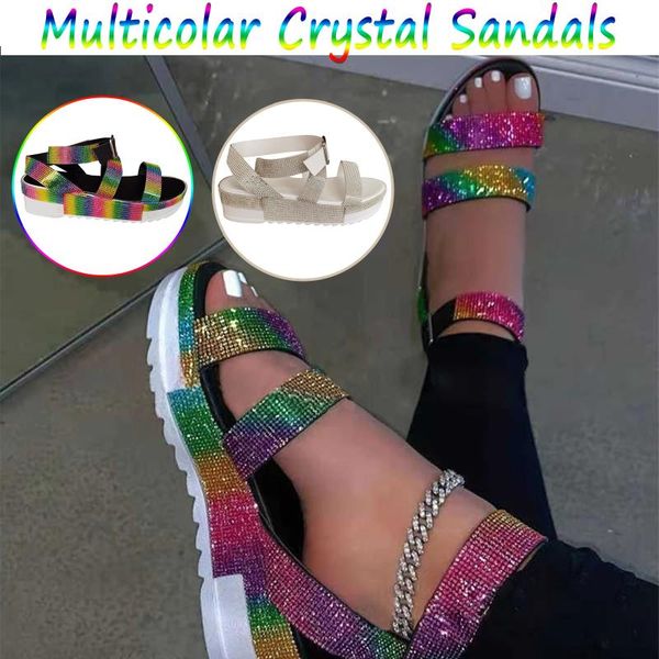 women's summer muticolor crystal wedges sandals ladies casual buckle strap shoes fashion rhinestone 2021, Black
women's summer muticolor crystal wedges sandals ladies casual buckle strap shoes fashion rhinestone 2021, Black