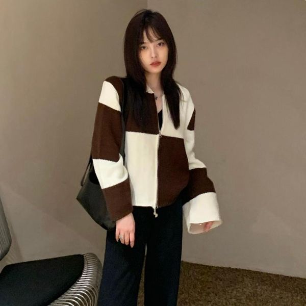 women's knits & tees korean style women autumn winter zipper plaid patchwork cardigan sweater coat female outwear knitted cardigans(c99, White
women's knits & tees korean style women autumn winter zipper plaid patchwork cardigan sweater coat female outwear knitted cardigans(c99, White