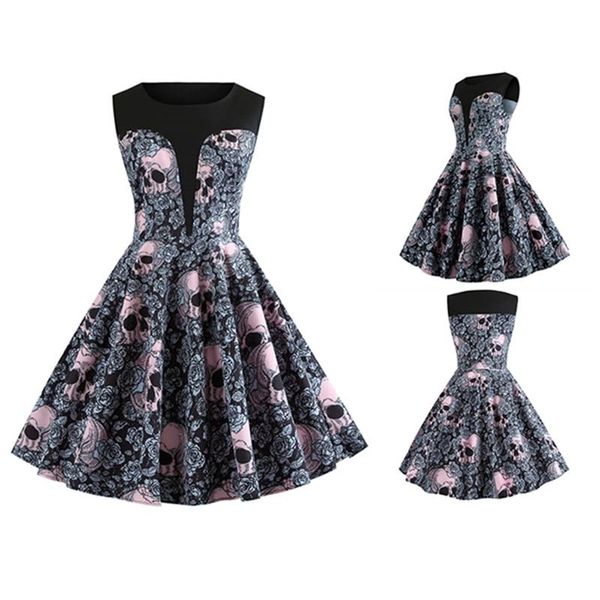 casual dresses women's halloween skull print round neck sleeveless big swing mid-length dress, Black;gray
casual dresses women's halloween skull print round neck sleeveless big swing mid-length dress, Black;gray