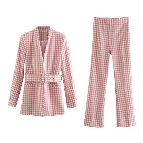 women's two piece pants women autumn suit jacket + fashion plaid v-neck slim belt pink office clothes casual street elegant blazers, White
women's two piece pants women autumn suit jacket + fashion plaid v-neck slim belt pink office clothes casual street elegant blazers, White
