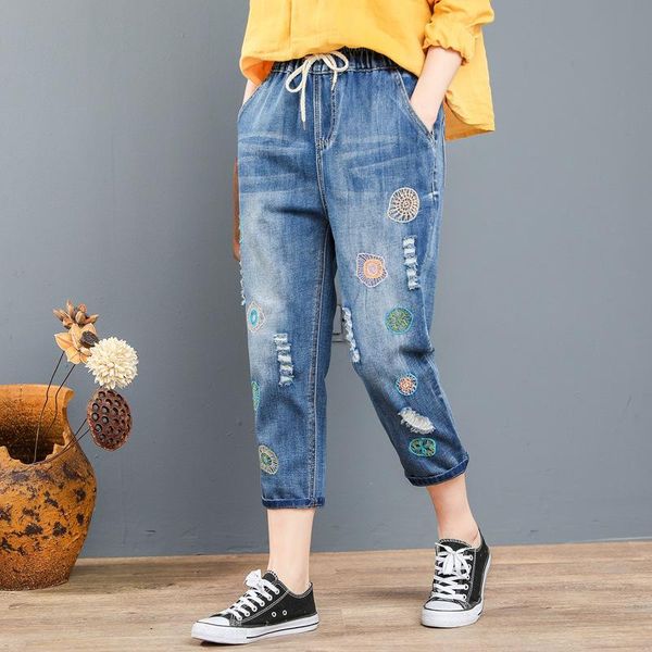 women's jeans embroidered ripped women baggy loose calf length trousers spring autumn mom harem denim pants, Blue
women's jeans embroidered ripped women baggy loose calf length trousers spring autumn mom harem denim pants, Blue