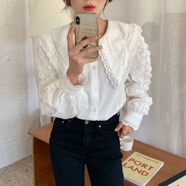 women's blouses & shirts korean stylish women's shirts, loose with long sleeves and lace, style, c373, White
women's blouses & shirts korean stylish women's shirts, loose with long sleeves and lace, style, c373, White