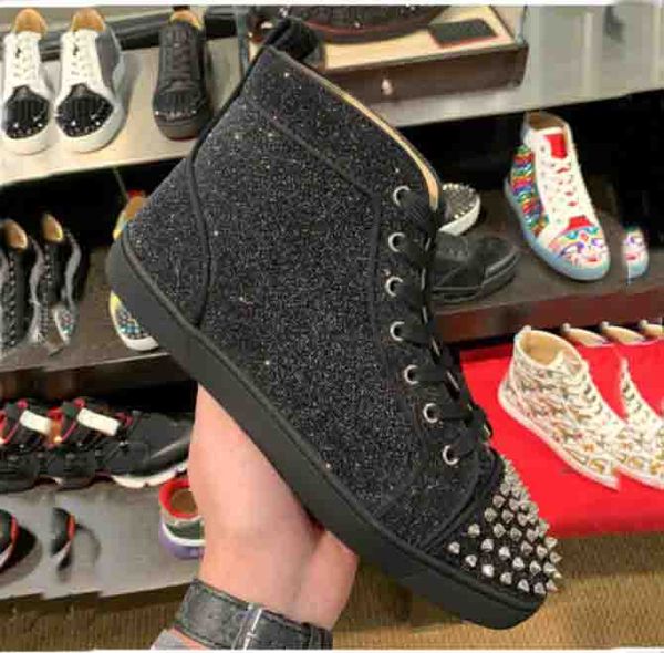 designer fashion luxury red bottom studded spikes flats shoes for men women glitter leather party lovers flats casual sneakers sports traine, Black
designer fashion luxury red bottom studded spikes flats shoes for men women glitter leather party lovers flats casual sneakers sports traine, Black