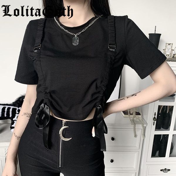 women's t-shirt lolita goth patchwork black t-shirts women harajuku dark short sleeve bow bandage summer fashion loose crop punk te, White
women's t-shirt lolita goth patchwork black t-shirts women harajuku dark short sleeve bow bandage summer fashion loose crop punk te, White