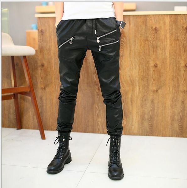 men's pants autumn leather hip hop fashion casual feet self-cultivation pu men trousers, Black
men's pants autumn leather hip hop fashion casual feet self-cultivation pu men trousers, Black