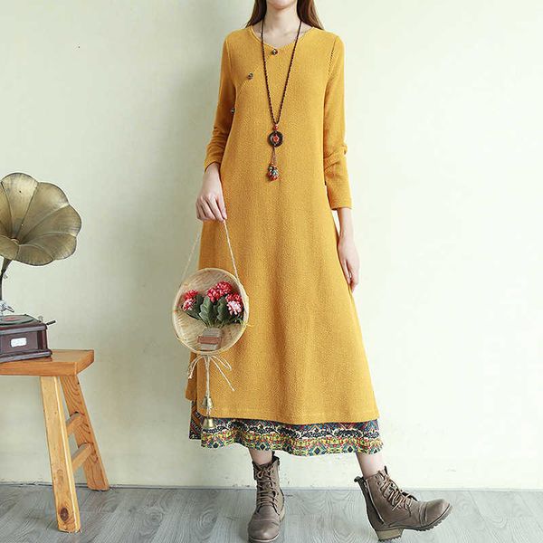 national style fake two-piece sleeved dr's 2021 autumn coil buckle temperament loose bottomed long skirt, Black;gray
national style fake two-piece sleeved dr's 2021 autumn coil buckle temperament loose bottomed long skirt, Black;gray