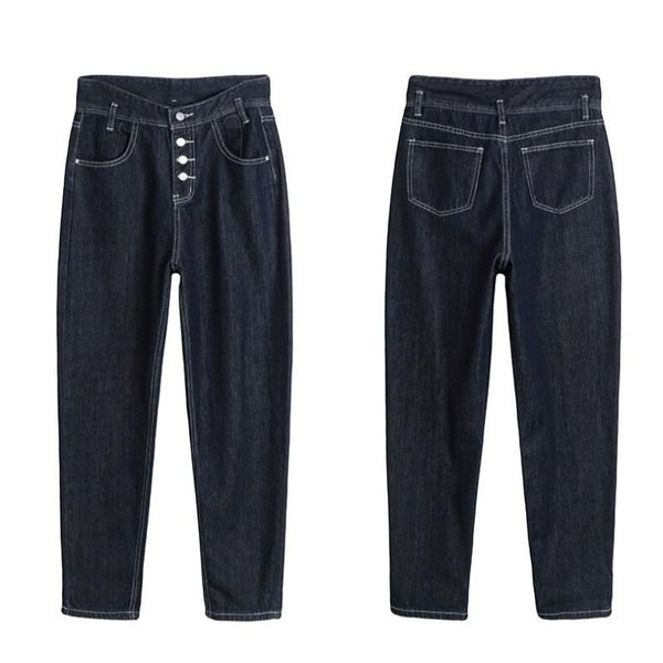 women's jeans high waist woman plus size loose harem pants button casual autumn winter pantalones vaqueros mujer, Blue