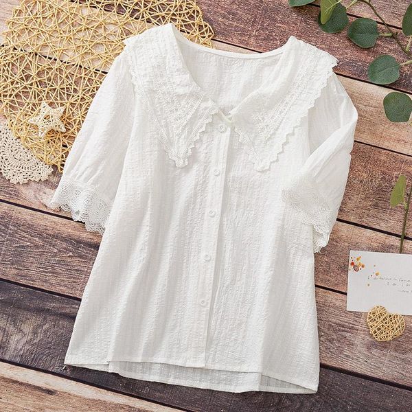 women's blouses & shirts cotton 100% lace solid white women summer 2021 turn-down collar loose straight elegnat office lady outwear
women's blouses & shirts cotton 100% lace solid white women summer 2021 turn-down collar loose straight elegnat office lady outwear