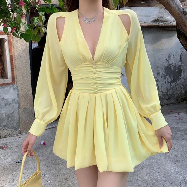 casual dresses autumn woman deep v-neck mini 2021 elegant fashion chiffon long sleeve hollow out button party robe vestido feminino, Black;gray
casual dresses autumn woman deep v-neck mini 2021 elegant fashion chiffon long sleeve hollow out button party robe vestido feminino, Black;gray