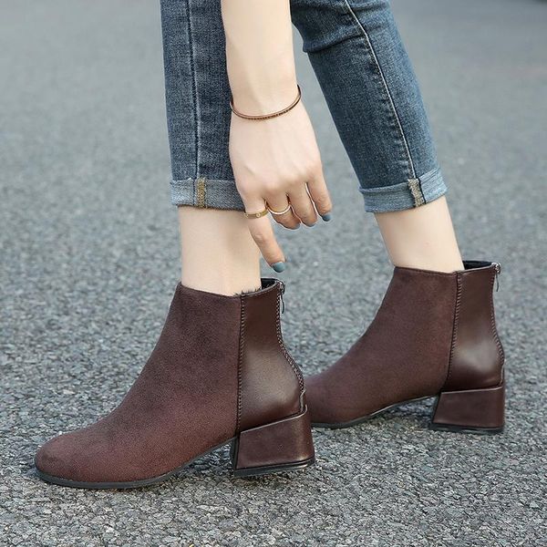 boots fashion women's short suede plush leather high heels women shoes, Black 
boots fashion women's short suede plush leather high heels women shoes, Black