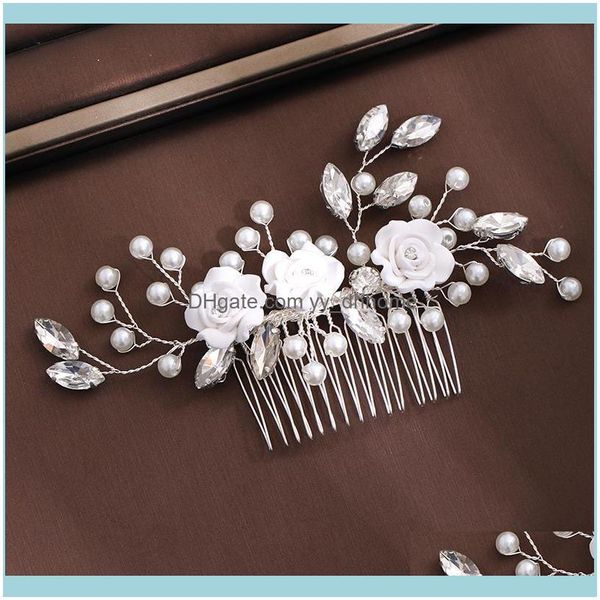 

jewelrywhite flowers handmade pearls hair combs rhinestone headbands wedding aessories bridal women jewelry headpiece clips & barrettes drop, Golden;silver