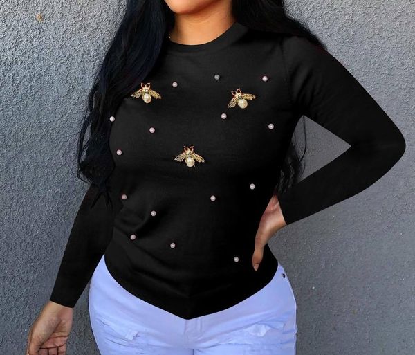 2021 winter beaded bee dress round neck women's long-sleeved casual woolen sweater, White
2021 winter beaded bee dress round neck women's long-sleeved casual woolen sweater, White