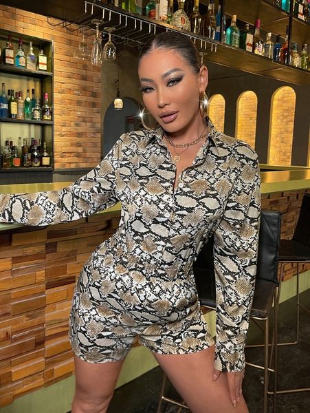sxy snakeskin print half button romper y5mp#, White
sxy snakeskin print half button romper y5mp#, White