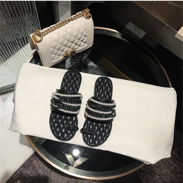 slippers summer women flat flip flops brand pearls metal chain open toe slide slip on soft shoes genuine leather, Black
slippers summer women flat flip flops brand pearls metal chain open toe slide slip on soft shoes genuine leather, Black