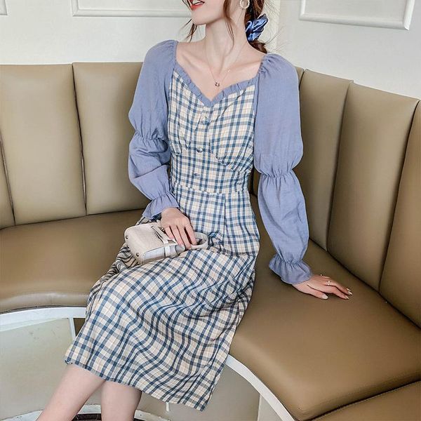 casual dresses retro long sleeve patchwork plaid women v-neck buttons ruffle slim waist autumn 2021 mori girl one piece korean vestidos, Black;gray
casual dresses retro long sleeve patchwork plaid women v-neck buttons ruffle slim waist autumn 2021 mori girl one piece korean vestidos, Black;gray
